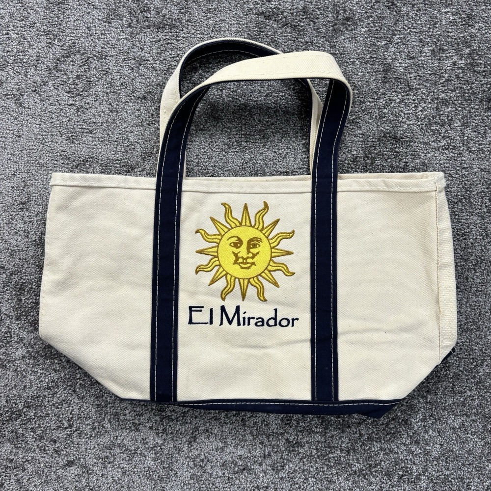 Vintage L.L.Bean Boat And Tote Bag Medium White Blue USA Made El Mirador Sun